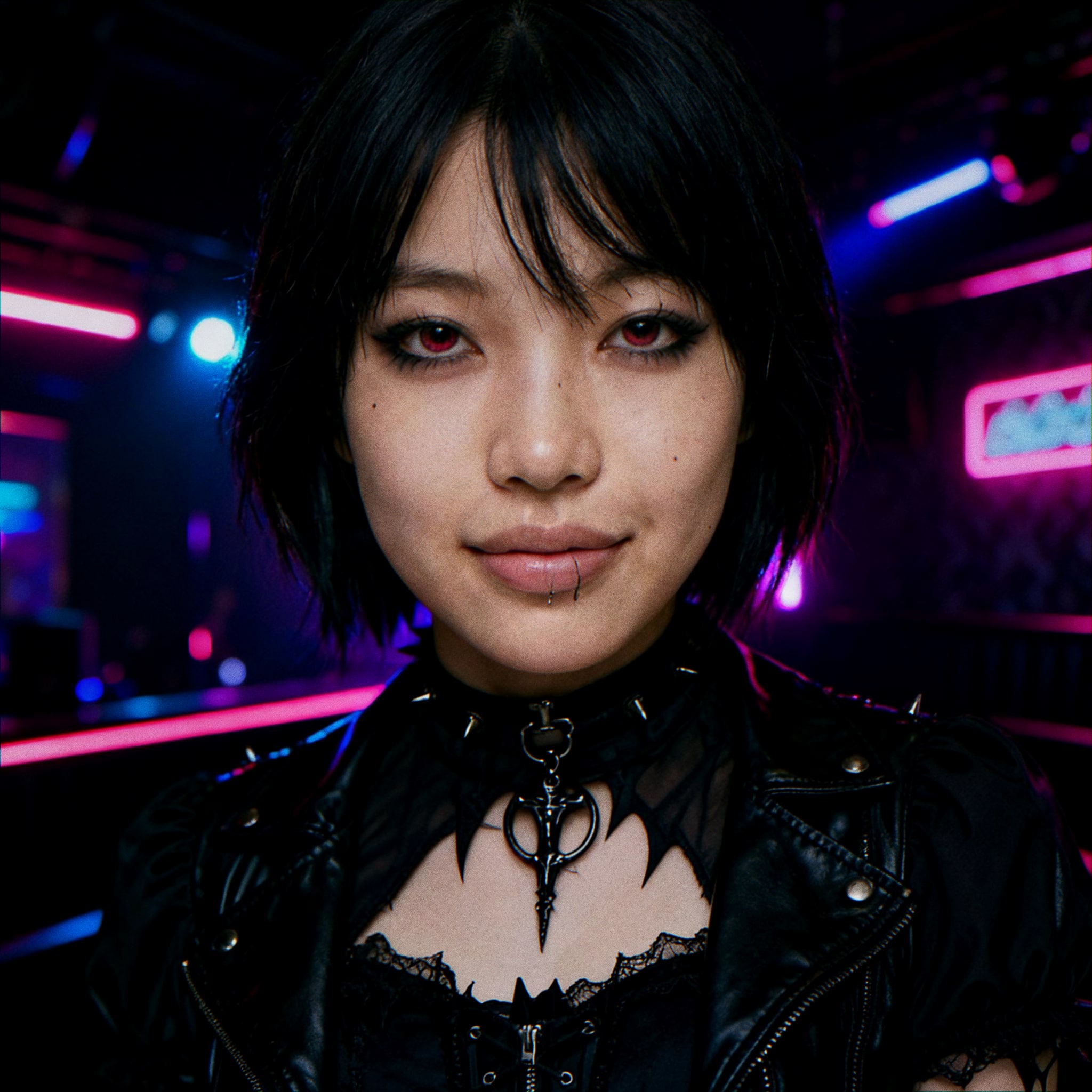 AI-generated influencer — “goth clothes, clubbing background”